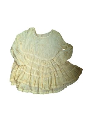 Indigo Thread Co. Bohemian Yellow Crochet Coastal Cotton Tunic‎ Blouse Size XL